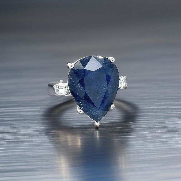 Sapphire Diamond Ring Size 6.5 14k W Gold 17.73 TCW Certified $3,590 217843 - Picture 7 of 14